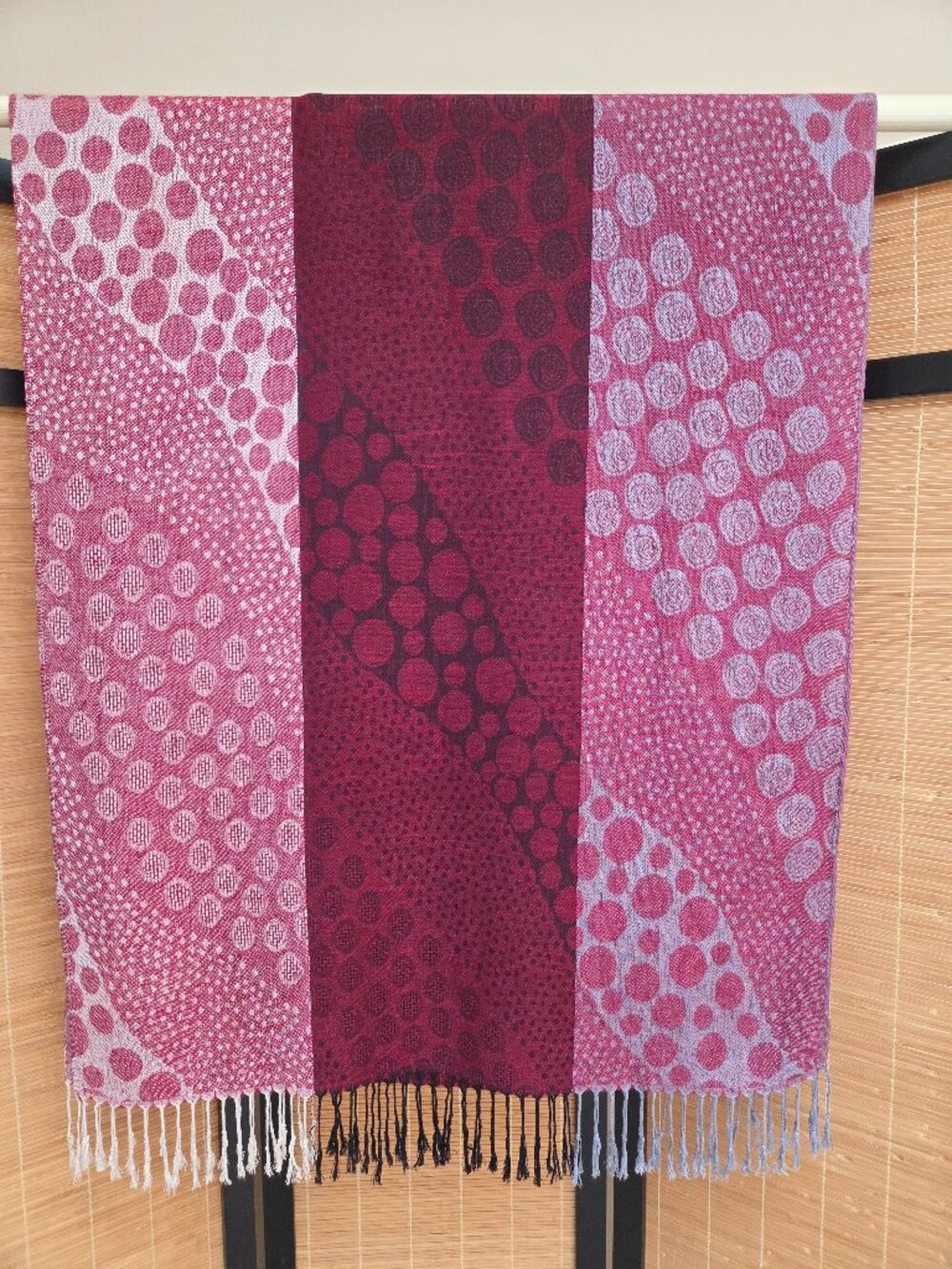 Pashmina 100% Wool 2- Sided Soft Fringed Scarf Wrap Shawl  28 X 70 Dots Red Chic